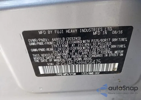 2017 Subaru Forester 2.5I Premium z USA, uszkodzony, nr VIN JF2SJAEC5HH456475